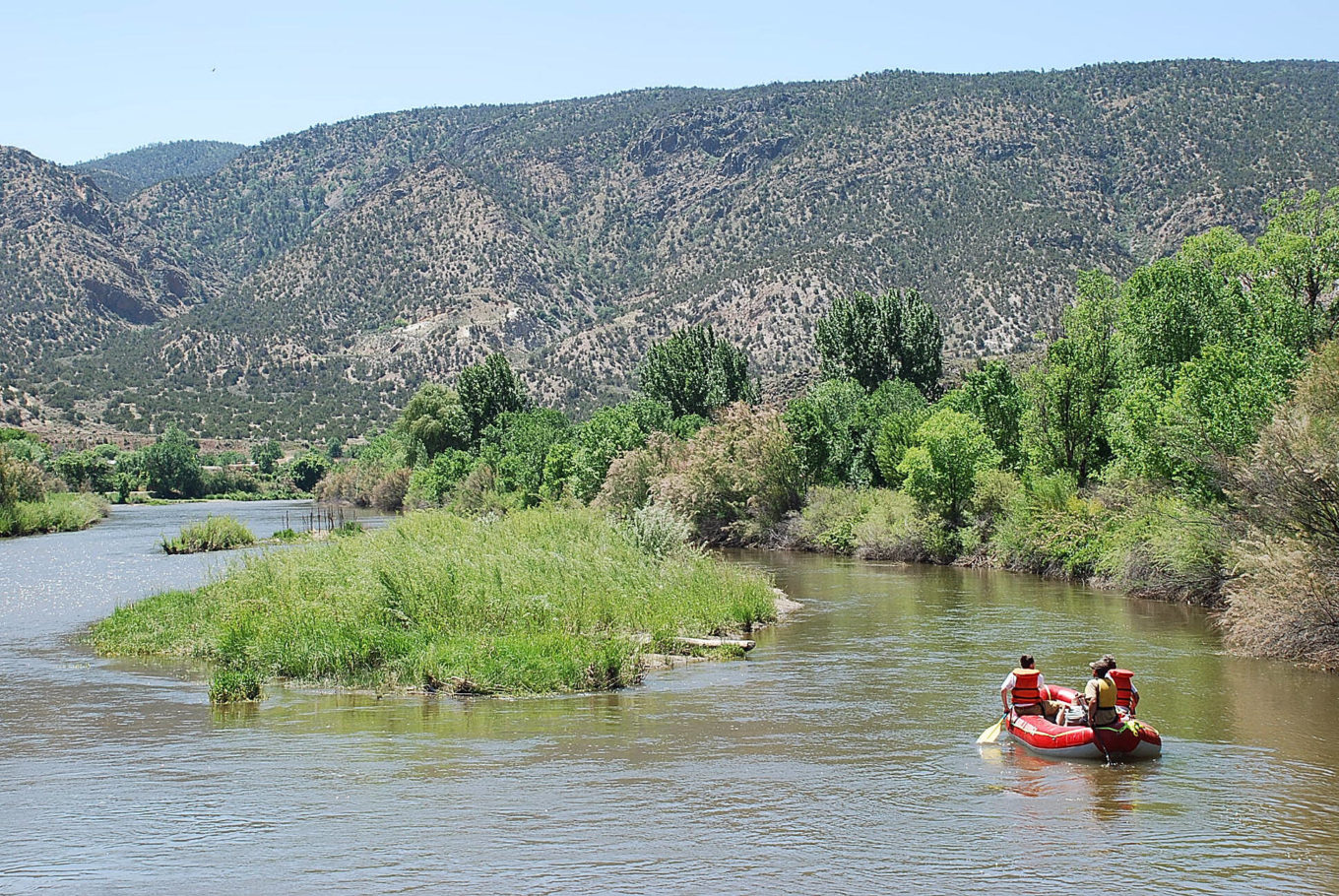 Family floating on orilla verde