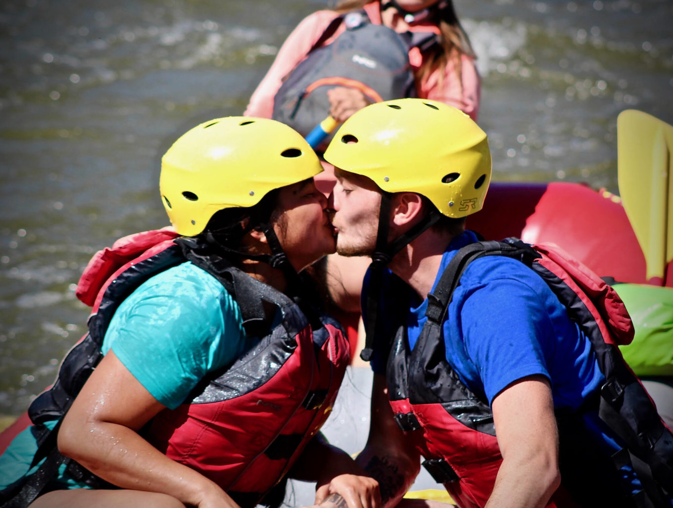 Happy couple during new mexico river rafting wine tour