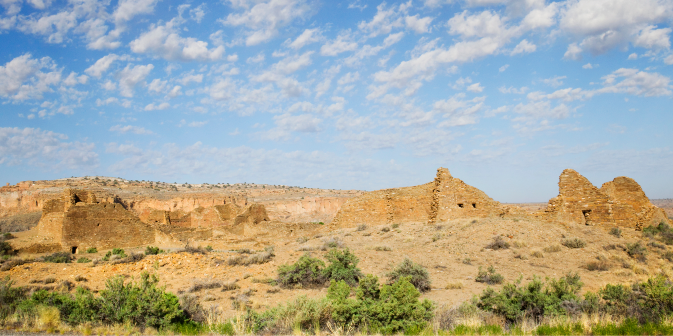 looking at the pale Chaco Culture National Historical Park against blue sky