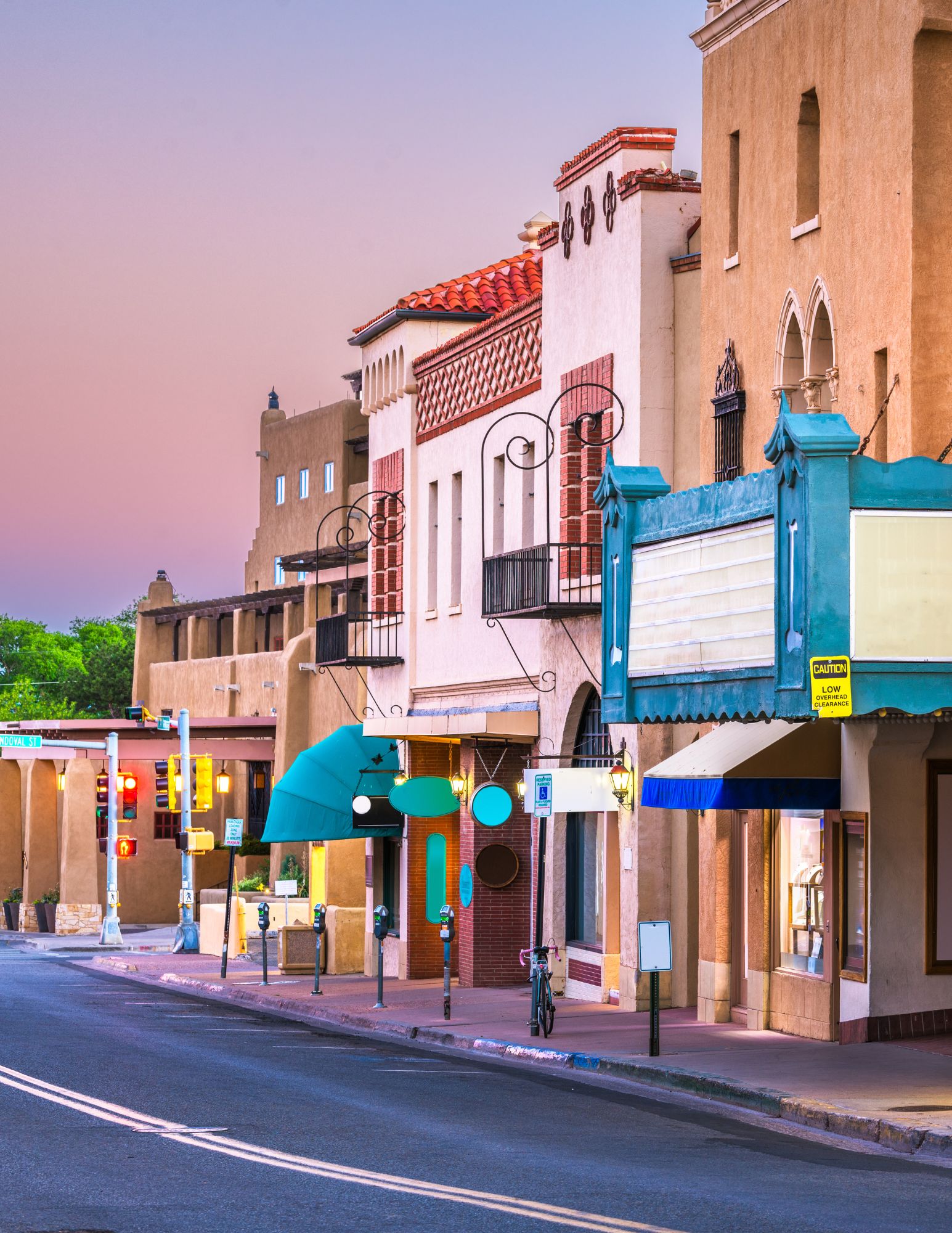 Buildings on a quiet street in santa fe, NM